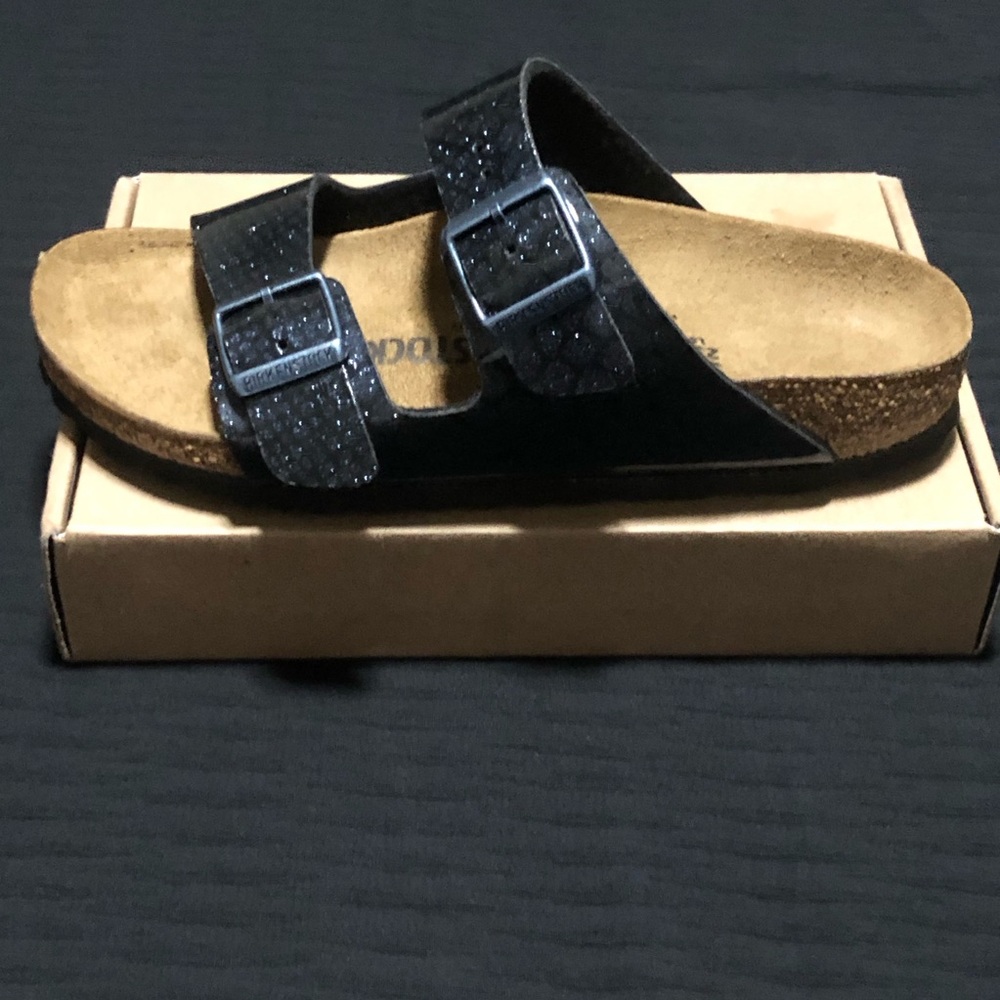 Birkenstock Arizona Sandals Shiny Magic Snake Glitter Black Blue Womens, Size 5 - Picture 5 of 6